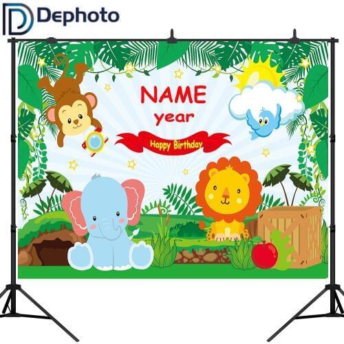 DePhoto Jungle Safari Photo Background Animals Forest Photography Backdrop Baby 1 Birthday Party Banner Decoration Customized
