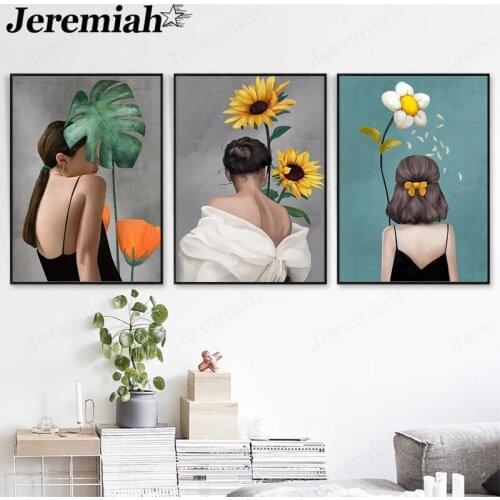 Girl Flower Canvas Painting Cartoon Retro Poster Wall Art Modern Room Living Room Decoration Picture