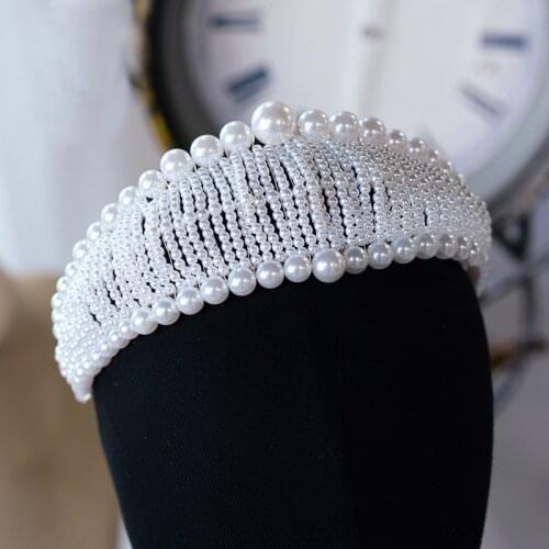 European Pearls Brides Tiara Crowns Crystal Handmade Princess Wedding Headbands Bridal Hair Accessory