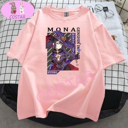 COSTAR Anime Game Genshin Impact Cute Mona Printed Soft Cotton Wearing Fashion T-shirt Harajuku Unisex Tees