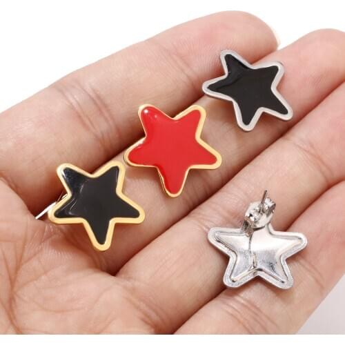 6pcs Black Red Enamel Star Earring Posts Dripping Ear Studs Connector Gold Ear Base Setting Jewelry Handmade DIY Supplies
