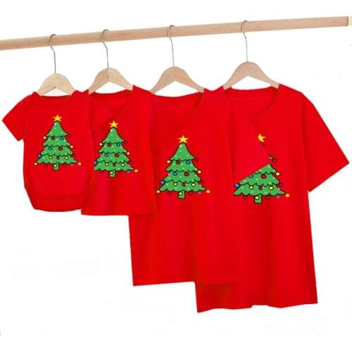 Christmas Tree Print Family Matching Outfits Mother Daughter Father Son T-Shirt Family Look Adult Kids Clothing Baby Romper