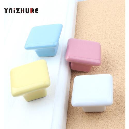 1pc Candy Color Furniture Square Knob Ceramic Drawer Knob Cabinet Pull Kitchen Handle Childrens Room Hardware
