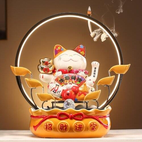 Chinese style Plutus cat desk decoration for home ceramic water fountains mascot sculpture buddha living room decor lucky cat