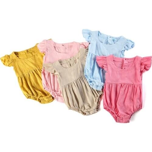 100% cotton Newborn 3m-24m baby girls line rompers flutter sleeve plain jumpsuit soft babe romper boutique quality for infant