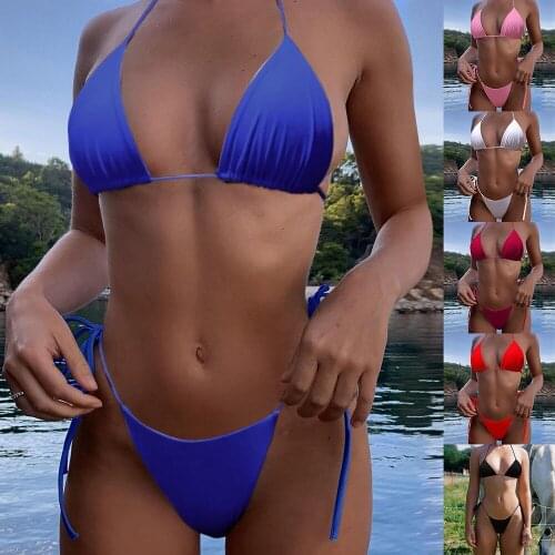 2pcs Bikini Set Padded Bra Women Push-up e Solid Swimwear Bandage Bathing Suit Swimsuit Swimming Suit 2021 Dropshipping
