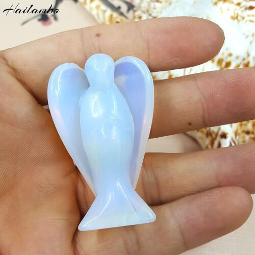 Hailambo Beautiful Man-made Opal Bead Standing Angel Statue Carved Angel Wing Figurine Pendant Classic For Gift Jewelry TS07A