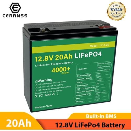 12V 20Ah LiFePO4 Battery Back 20Ah Lithium Iron Phosphate Bulit-in BMS Rechargeable Battery For Boat RV US EU Tax Free