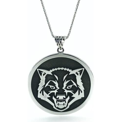 Wolf Head Big Medallion 70 cm Long Chain Silver Necklace