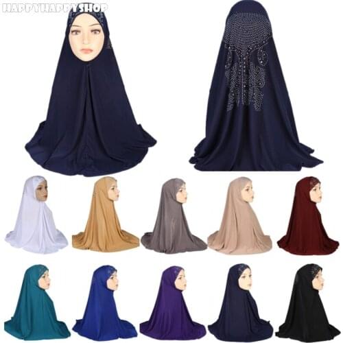 Muslim Women Rhinestone One Piece Amira Hijab Ramadan Islamic Headwear Headwrap Scarves Arab Turban Shawls India Cap Hat 70*70cm