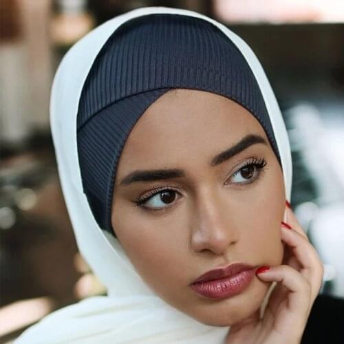 Muslim Underscarf Turban Hat Stretchy Forhead Cross Inner Hijab Women Bonnet Cap Elastic Solid Color Headband Islam Inner Hijab