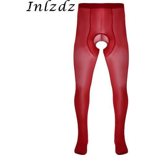 Mens Exotic Lingerie Stocking Ice Silk Pantyhose Closed Toes Crotchless Stretchy Stockings Tights Hosiery Legging Pant Underwear