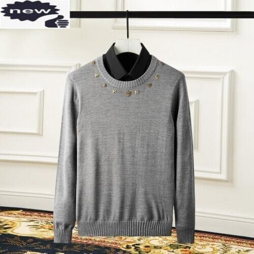 Mens Autumn Long Sleeve Sweater Rivets Designer Pullover O Neck Knitted Tops High Quality Casual Knitwear Gray Sueter Hombre