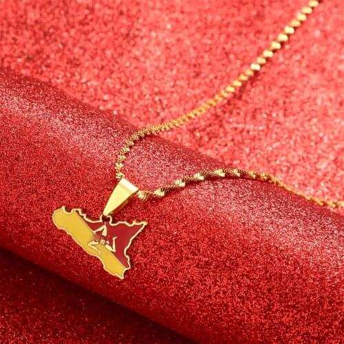 Italy Sicily Map Pendant Necklaces Stainless Steel Gold Color Italian Sicilia Jewelry Gifts