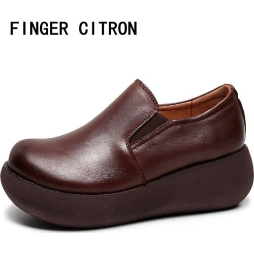 Finger Citron Women Loafer Classic Shoes Genuine Cow Leather Round Toe EVA Outsole Light Anti-Skid Height By Handmade Size 35-41