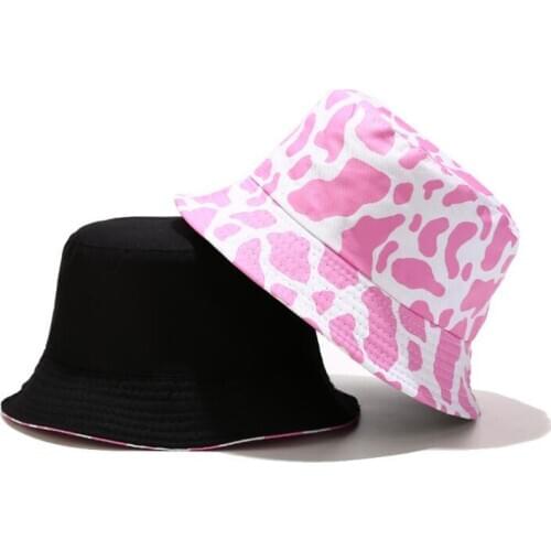 Two Side Reversible Creative Pink Cow Bucket Hat Summer Women Cotton Cap Outdoor Fashion beach Bob Sun Female panama hat
