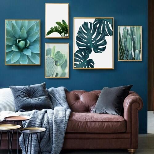 Green Plant Leaves Poster Print Wall Art Canvas Painting Picture for Living Room Cactus Monstera Decoration Nordic Home Decor