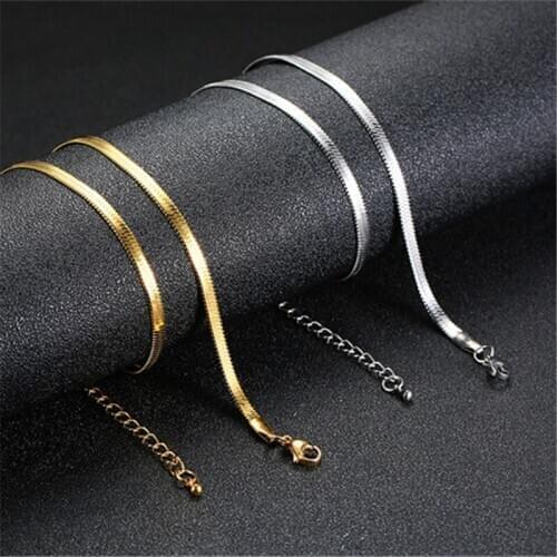 Stainless Steel Flat Snake chain Choker Adjustable Ladies Necklace Gold Silver For Men Women Jewelry