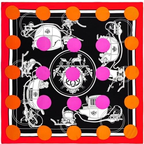 POBING Manual Hand Rolled Twill Silk Scarf Women Dot Carriage Square Scarves Echarpes Foulards Femme Wrap Bandana Hijab 90CM