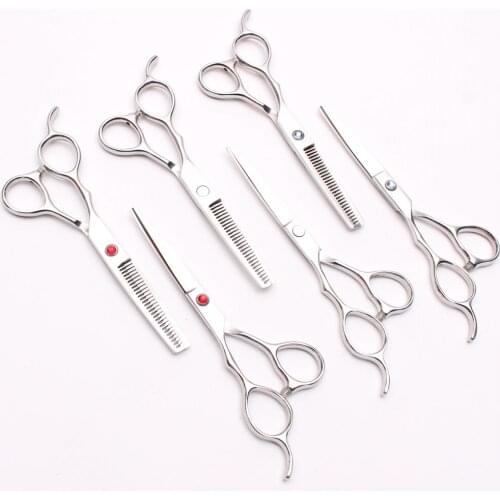 6'' 17.5cm Customized Logo Silver Professional Style Tool Cutting Scissors Thinning Scissors Left-Hand Human Hair Scissors C8000