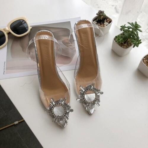 Luxury womens shoes 2021 transparent 7 cm high heels sexy pointed toe open toe wedding party brand fashion ladies shoes