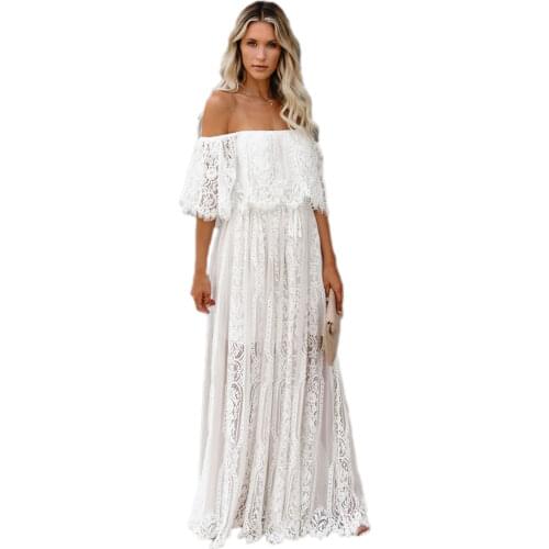 The Best Chapter White Off The Shoulder Half Sleeve Ruffles Lace Maxi Dress Women Fashion Party Beach Holiday Dresses