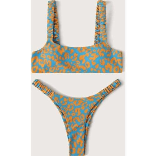Sexy Micro Bikini 2021 Women Orange Leopard Push Up Padded Thong Swimsuit Female Cut Out Bathing Suit Swimwear Trajes De Bano