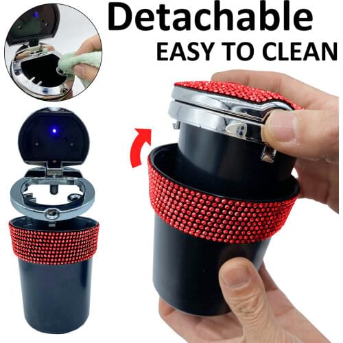 Bling Pink Car Cigarette Ashtray with Blue LED Light Indicator Smokeless for Most Car Cup Holder For Women Car Accerssories