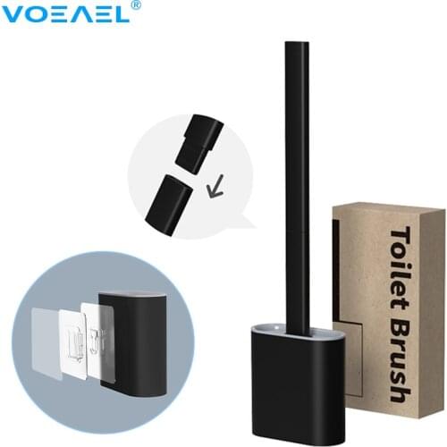 Silicone Toilet Brush and Holder Set No-Slip Removable Handle and Bendable Brush Head Wall Mounted Cleaning Kit WC Accessories