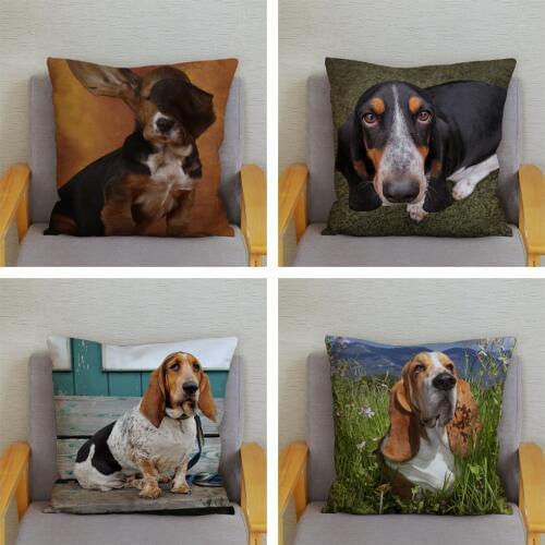 Cute French Basset Hound Dog Throw Pillow Cover 45*45cm Cushion Covers Plush Pillow Case Car Sofa Decor Pet Animal Pillows Case