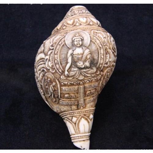 Old Tibet shell carving Sakyamuni Shakyamuni buddha Statue Shells Conch horn AA