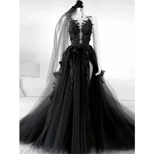 Gothic Vintage Black Wedding Dress 2020 Lace Vestidos De Novia High Neck Mermaid Gowns Long Sleeve Bride