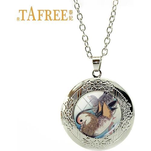 TAFREE New fashion Vintage mandarin duck Necklace Works of literature and art locket Pendant accessories jewelry MD09