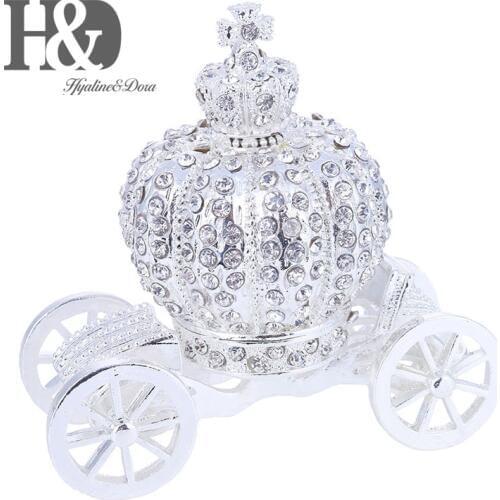 H&D Vintage Jeweled Vanity Jewelry Carriage Box Nice Fairy Crown Trinket Box Carriage Jewelry Trinket Box