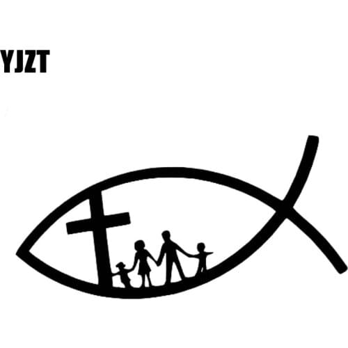 YJZT 14cm*6.8cm Funny CHRISTIAN FISH JESUS FAMILY CROSS CHURCH Vinyl Car Sticker Decals Black Silver C11-0147
