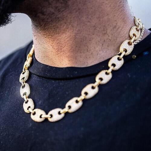 Factory wholesale price micro pave cz coffee bead link chain hip hop gold men necklace iced out bling hiphop chains