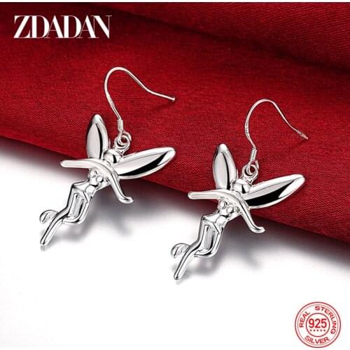 ZDADAN 925 Sterling Silver Angel Dangle Earrings For Women Charm Wedding Jewelry Party Gift Wholesale