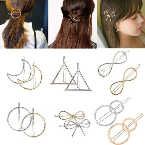 2021 Fashion and popular girl triangle moon hairpin side clip ladies exquisite alloy bow star simple bangs clip hair accessories