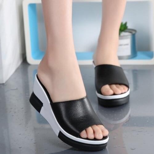 Women Wedge Slipper Summer High Heels Beach Slippers Slanted Heel Sandals Fish Mouth Thick Bottom Casual Outdoor Shoes