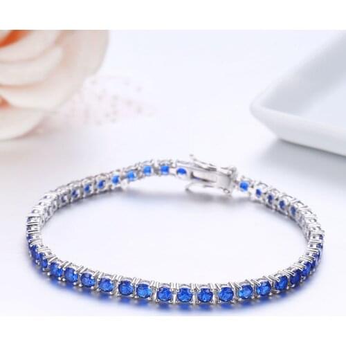 3mm 925 Sterling Silver Round Blue Spinel Stones Tennis Bracelets For Women Pulseras Pulseira Bracelete Jewelry Girl Friend Gift