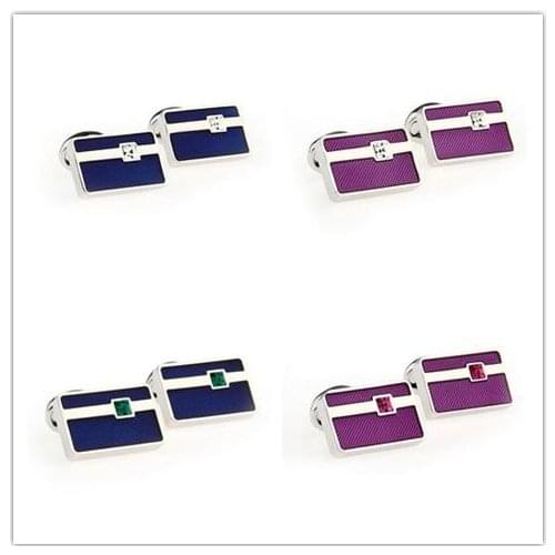 10pairs/lot Silver Rectangle Cufflinks Enamel Crystal Cuff Links 4 Colors Business/Wedding Gift Mens Jewelry Cuff Button