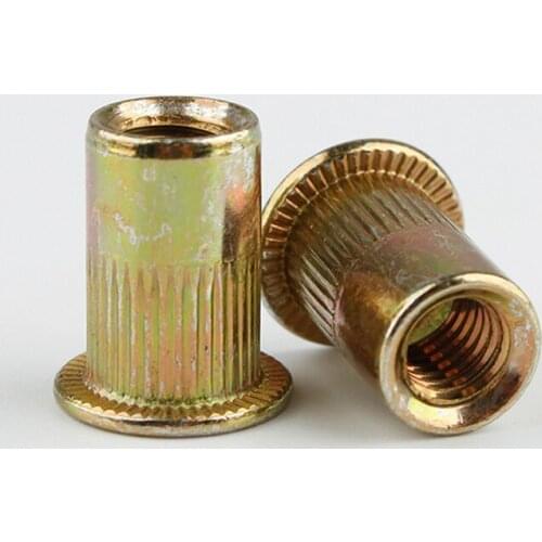 10Pcs Rivet Insert Cap Rivet Nut Zinc Plated Carbon Steel Knurled Nuts Flat Head Threaded