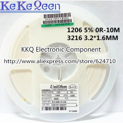 100PCS 1206 5% 3216 3.2*1.6mm J 5.1K 5K1 5.6K 5K6 6.2K 6K2 6.8K 6K8 7.5K 7K5 8.2K 8K2 9.1K 9K1 10K 11K 12K 13K 15K 16K 18K 20K