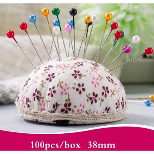 100Pcs DIY Sewing Tools Sewing Pins 38mm Pearl Ball Head Push Pins Straight Quilting Pins for Dressmaking Jewelry Decor