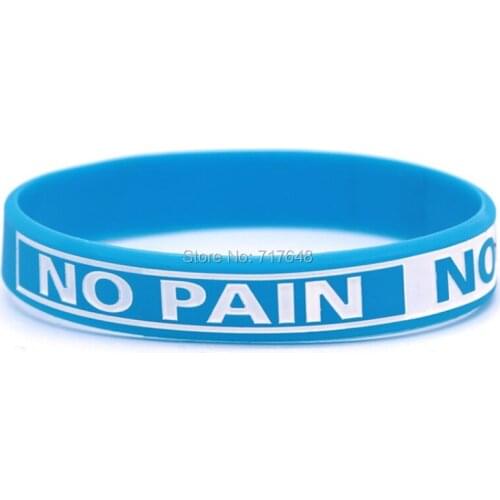 100pcs Inspirational Quote Blue NO PAIN NO GAIN wristband silicone bracelets free shipping by ePacket A