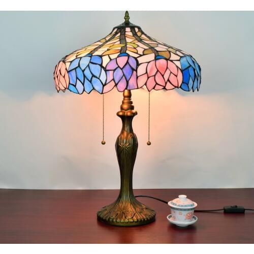 16 Inch Flesh Country Flowers Tiffany Table Lamp Country Style Stained Glass Lamp for Bedroom Bedside Lamp E27 110-240V
