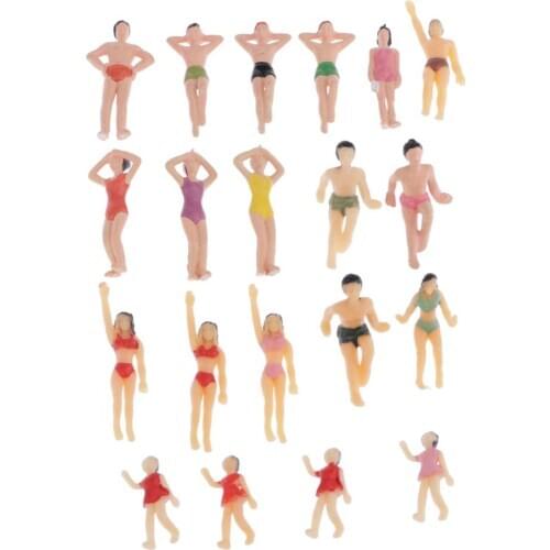 20-Pack 1.4 inch Miniature Beach Swimsuits People Figures Model Train Diorama Scenics Building Kit 1:50 Model Beach Crowd Figure