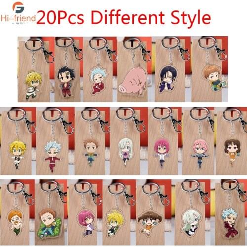 20Pcs The Seven Deadly Sins Anime Acrylic Keychain Meliodas Diane Ban Escanor Cartoon Figure Keyring Pendant Jewelry Wholesale