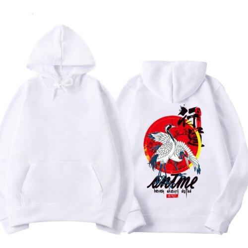 2019 Buddha Crane Printed Pullover Hoodies Mens Hip Hop Chinese Character Casual Tops Japanese Harajuku Streetwear Sweatshirt