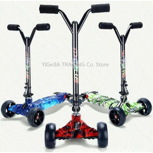 4 wheels kick fold scooter, flash PU wheels drift scooter with portable bag